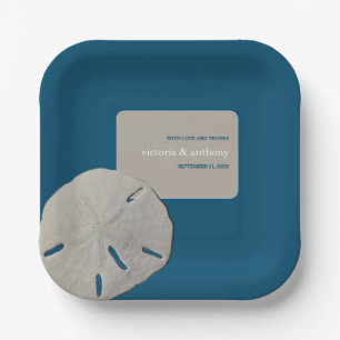 Sand dollar, Ocean Blue Beach Wedding Paper Plates