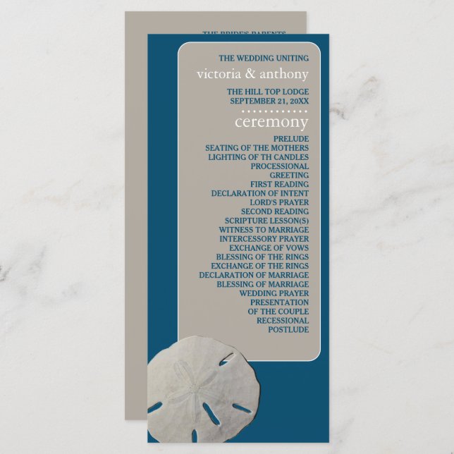 Sand dollar, Ocean Blue Beach Wedding Program (Front/Back)