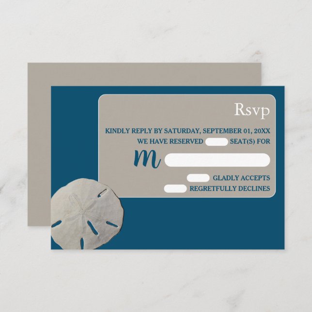 Sand dollar, Ocean Blue Beach Wedding RSVP Card (Front/Back)