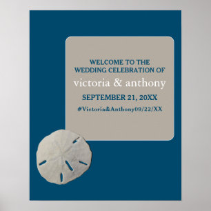 Sand dollar, Ocean Blue Beach Wedding Welcome Poster