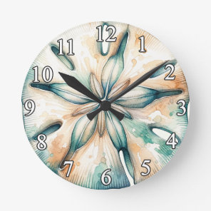 Sand Dollar Ocean Splash Sea Watercolor Wedding Round Clock