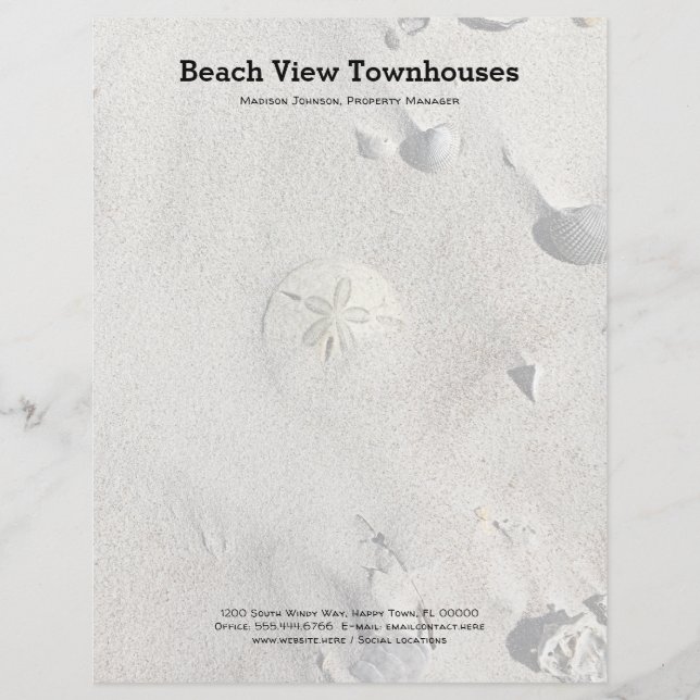 Sand Dollar on Beach Office Letterhead Paper (Front)