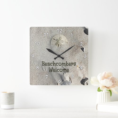 Sand Dollar on Beach Personalized Square Wall Clock
