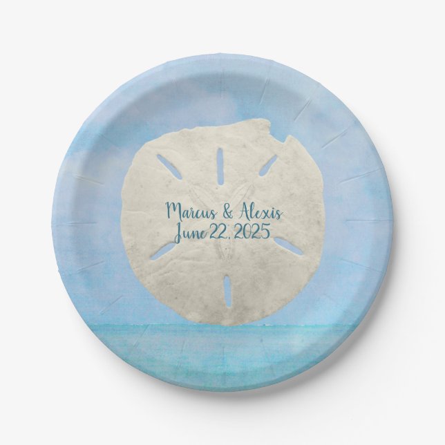 sand dollar on watercolor ocean paper plates (Front)