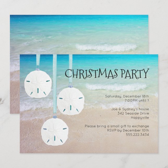 Sand Dollar Ornaments Christmas Party Beach Invitation (Front/Back)