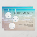 Sand Dollar Ornaments Christmas Party Beach Invitation<br><div class="desc">Beach themed Christmas party invitations with sand dollars.  Tropical blue water and beach sand make a pretty background image for custom text.  Three big sand dollar ornaments hang opposite the text and add to the tropical theme of the invitation.</div>