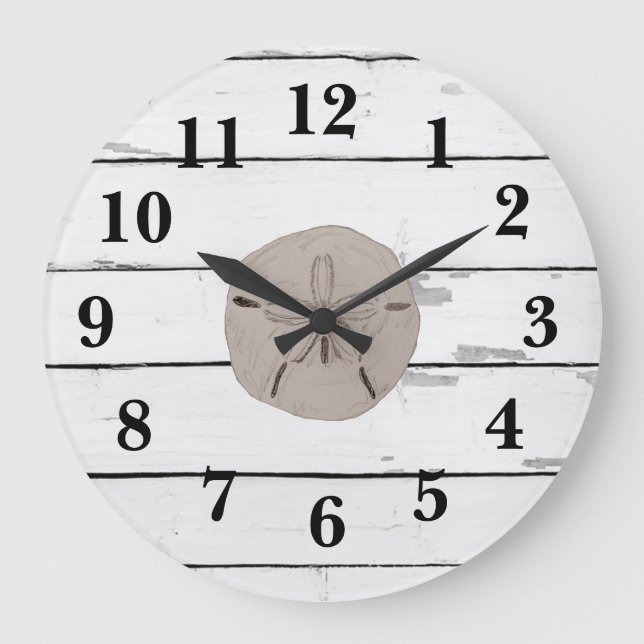 Sand Dollar Painting Shiplap Rustic Decor Large Clock (Front)