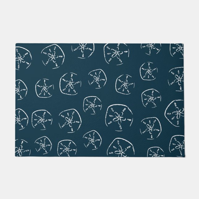 Sand Dollar Pattern Drawing Ocean Blue Doormat (Front)
