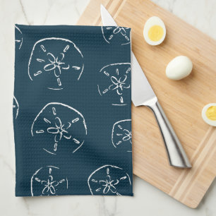 Sand Dollar Pattern Drawing Ocean Blue Kitchen Towel