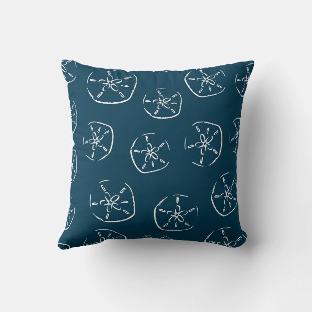 Sand Dollar Pattern Drawing Ocean Blue Throw Pillow (Back)