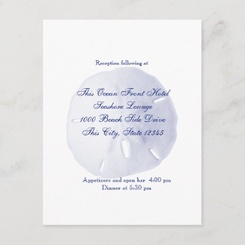 Sand Dollar Royal Blue Wedding Reception Personalized Announcement