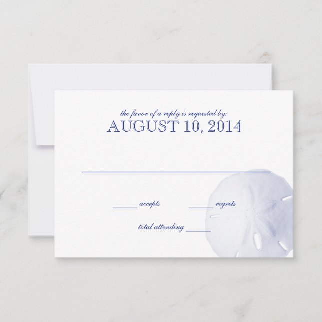 Sand Dollar Royal Blue Wedding RSVP Card (Front)
