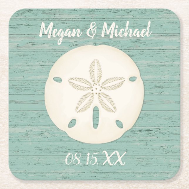 Sand Dollar Rustic Beach Square Paper Coaster (Front)