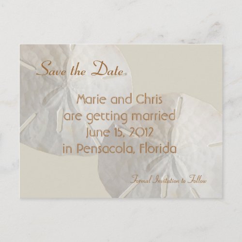 Sand Dollar Save the Date Beach Theme Wedding Announcement Postcard