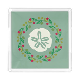 Sand Dollar Seashell Christmas Wreath Acrylic Tray