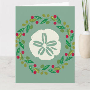 Sand Dollar Seashell Christmas Wreath Card