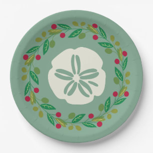 Sand Dollar Seashell Christmas Wreath Paper Plates