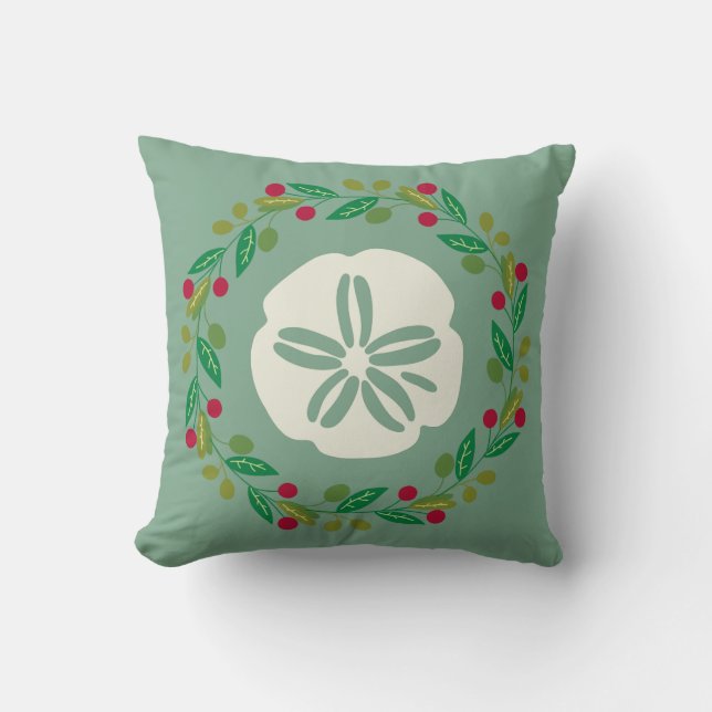 Sand Dollar Seashell Christmas Wreath Throw Pillow (Front)