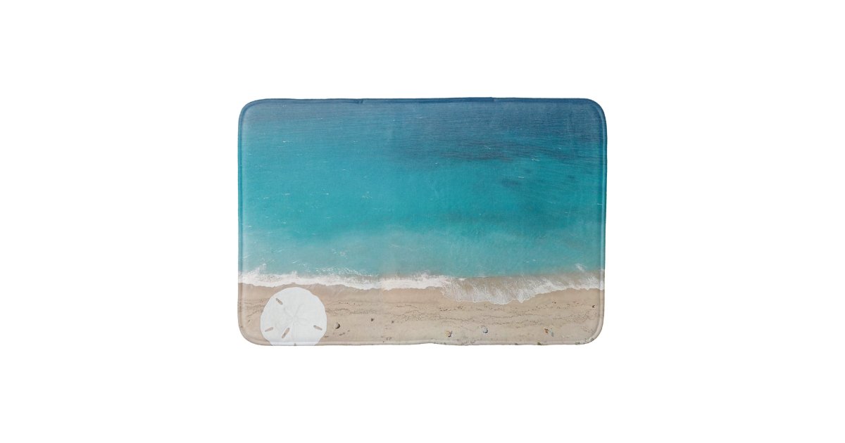 Sand Dollar Seashore Blue Ocean Bath Mat | Zazzle