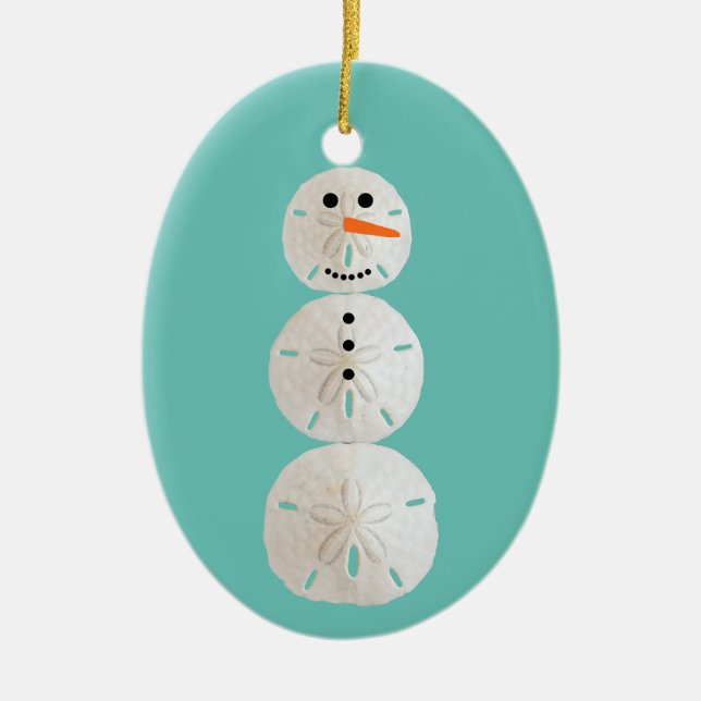 Sand Dollar Snowman Ceramic Ornament (Front)