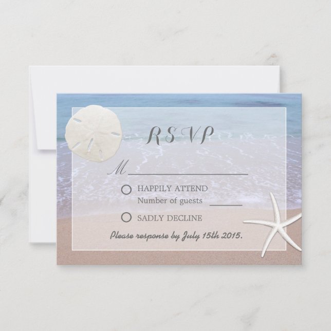 Sand Dollar & Starfish Beach Theme Wedding RSVP (Front)