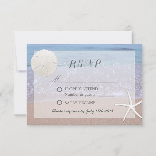 Sand Dollar & Starfish Beach Theme Wedding RSVP Card (Front)
