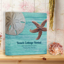 Sand Dollar Starfish Blue Wood Beach Binder