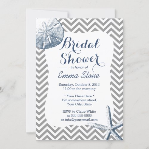 Sand Dollar  Starfish Chevron Bridal Shower Invitation