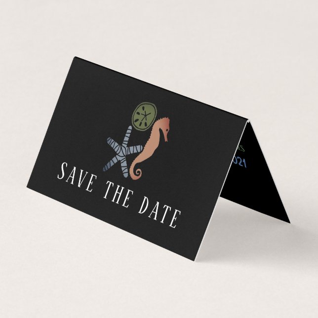 Sand Dollar, Starfish, Seahorse Save The Date Card (Front)