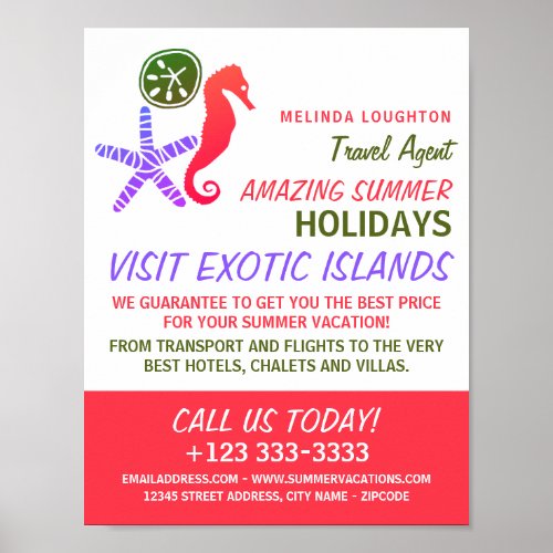 Sand Dollar Starfish Seahorse Travel Agent Poster
