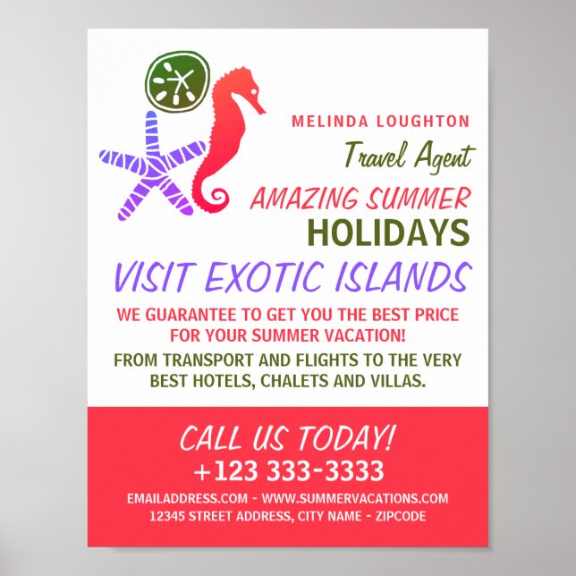 Sand Dollar, Starfish, Seahorse, Travel Agent Poster (Front)