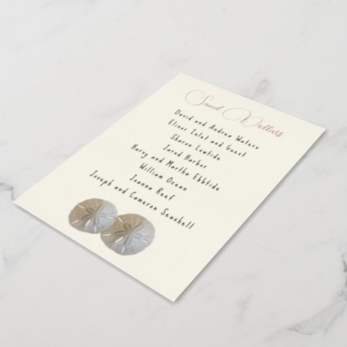 Sand Dollar Table Number Name Seating List Cards