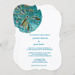 Sand Dollar Teal Artsy Beach Nautical Wedding Invitation