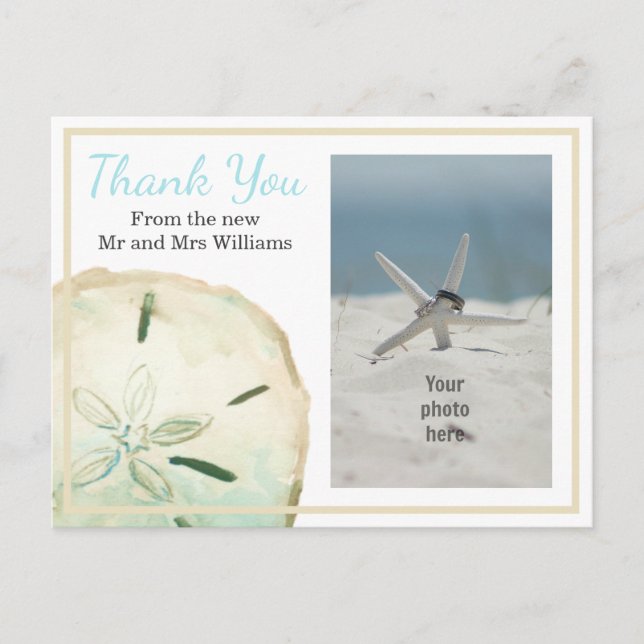 Sand Dollar Thank You Beach Photo Announcement Postcard (Front)