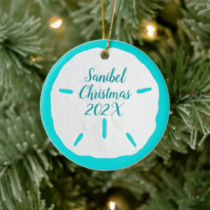 Sand Dollar Turquoise Custom Beach Christmas Ceramic Ornament