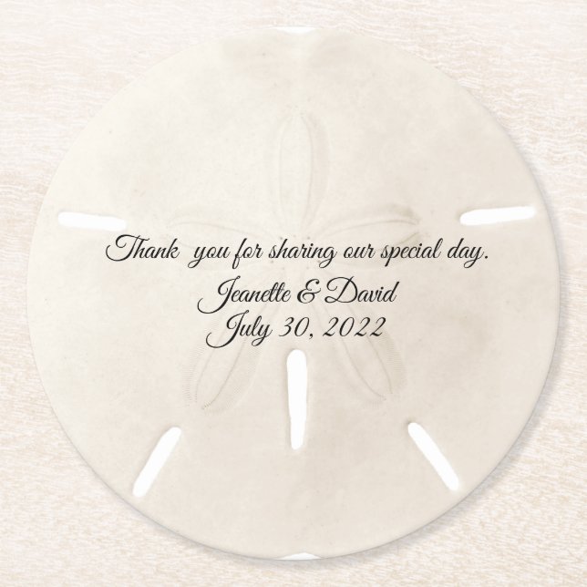 Sand Dollar Wedding Favor Round Paper Coaster (Front)