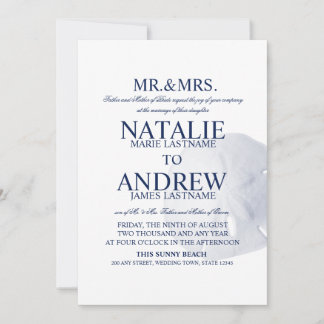 Sand Dollar Wedding Navy Blue Invitation