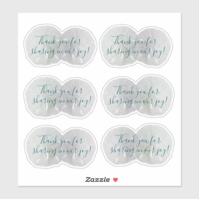 Sand Dollar Wedding Thank You Shaped Stickers (Sheet)