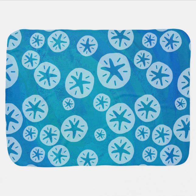 Sand Dollar White and Blue Pattern Baby Blanket (Horizontal)