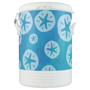 Sand Dollar White and Blue Pattern Beverage Cooler