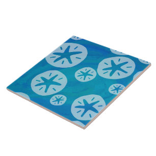 Sand Dollar White and Blue Pattern Ceramic Tile