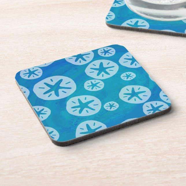 Sand Dollar White and Blue Pattern Drink Coaster (Left Side)