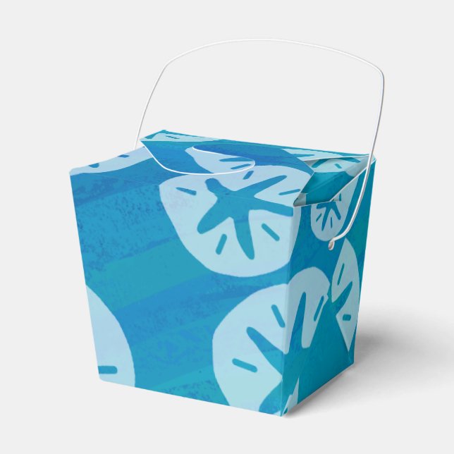 Sand Dollar White and Blue Pattern Favor Boxes (Front Side)