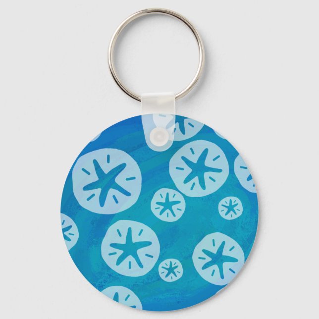 Sand Dollar White and Blue Pattern Keychain (Front)