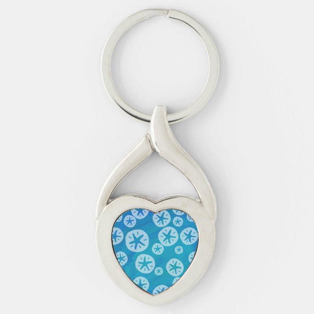 Sand Dollar White and Blue Pattern Keychain (Front)