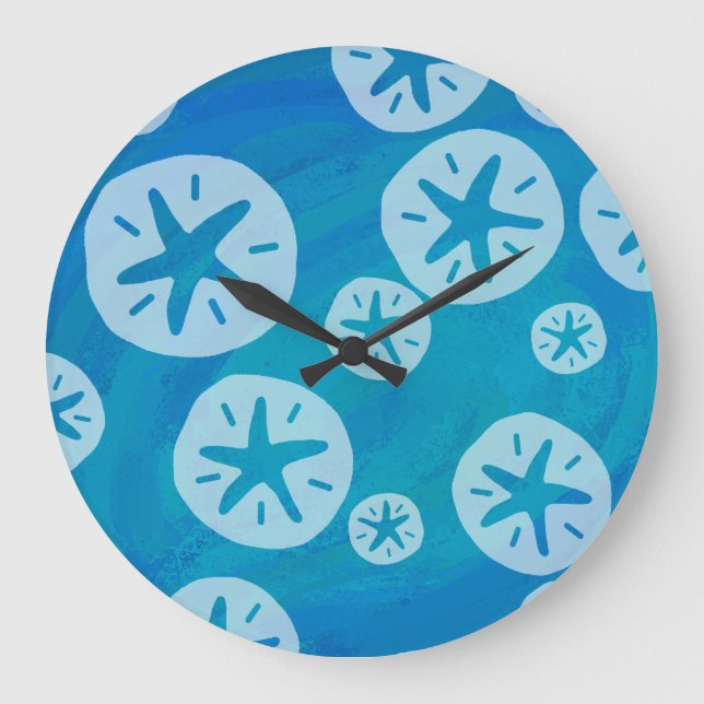 Sand Dollar White and Blue Pattern Large Clock (Front)