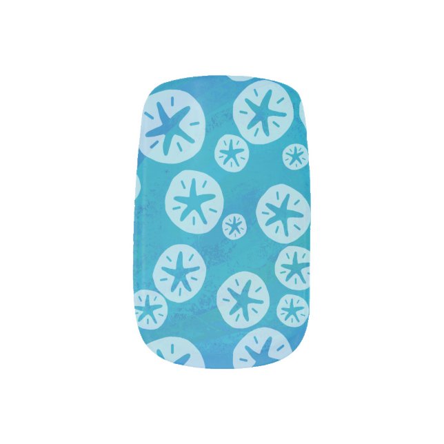 Sand Dollar White and Blue Pattern Minx Nail Wraps (Left Thumb)
