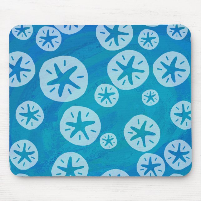 Sand Dollar White and Blue Pattern Mouse Pad (Front)
