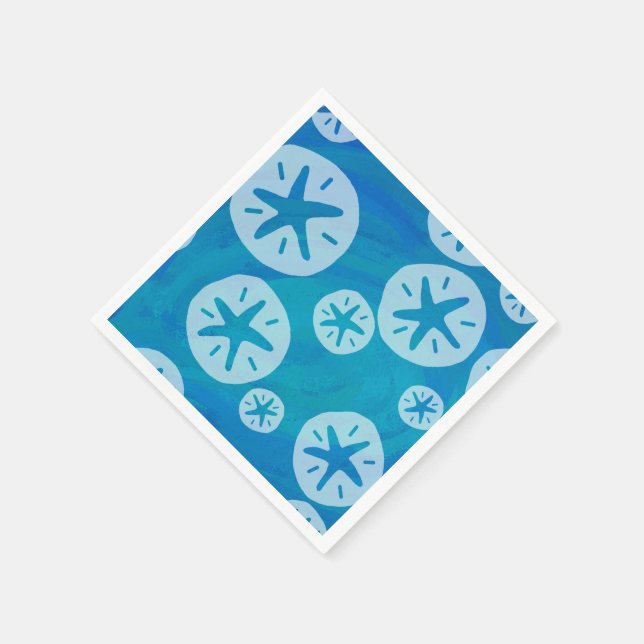 Sand Dollar White and Blue Pattern Paper Napkins (Corner)