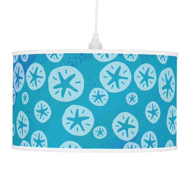 Sand Dollar White and Blue Pattern Pendant Lamp (Front)